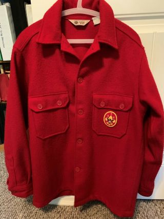 Vintage Bsa Boy Scout Red Wool Jacket Shirt - Size Adult Extra Small