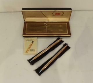 Vintage Cross 14kt Gold Filled Ball Point Pen & Mechanical Pencil Set W/ Box