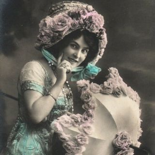 Edwardian Lady With A Lace Umbrella Antique Photo Postcard