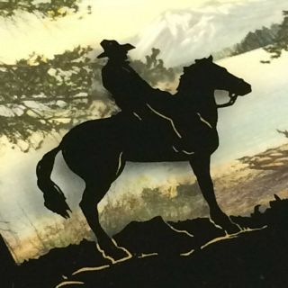 Vtg Yellowstone National Park Cowboy Horse Reverse Paint Silhouette Western Art 2