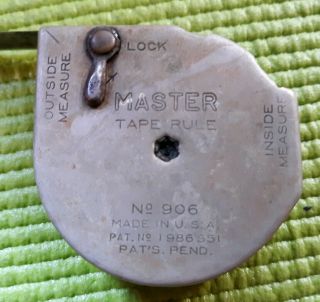 Vintage Master Rule Pocket Tape Measure No 406,  Inside /outside Measure,  See Pix