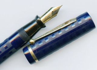 Large Oversize Flattop Eclipse Ny Blue Chased Pen,  Large Flex Nib,  Restored