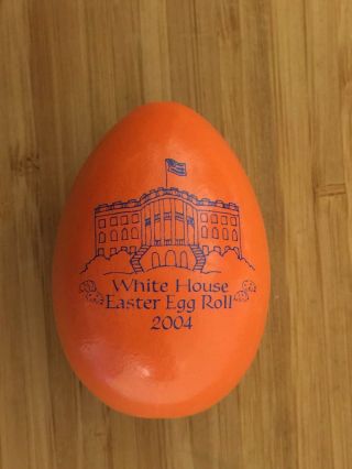 White House Easter Egg 2004 George W & Laura Bush Wood Egg - Orange Egg