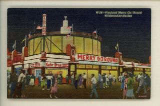 Jersey Nj Postcard Wildwood By The Sea Playland Merry Go Round Linen Teich