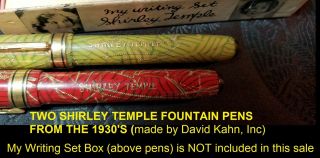 TWO VERY RARE Vintage 30 ' s Shirley Temple Fountain Pens - One Red & One Gold 2