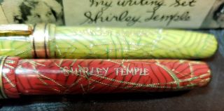 TWO VERY RARE Vintage 30 ' s Shirley Temple Fountain Pens - One Red & One Gold 7