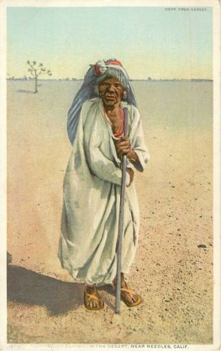 C1910 Mojave Indian Woman Near Needles,  California Fred Harvey Postcard