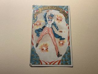 Hurrah For The Fourth Of July 4th Of July Uncle Sam Firecrackers Old Postcard