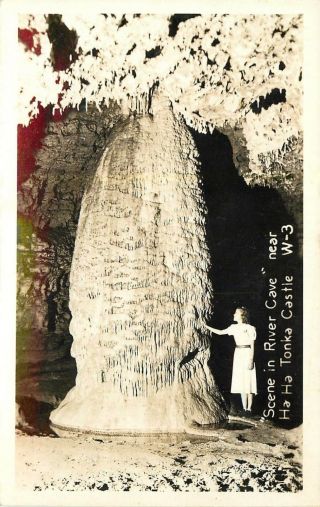 W - 3.  Scene In River Cave,  Ha Ha Tonka Castle,  Ozarks,  Mo Real Photo Postcard
