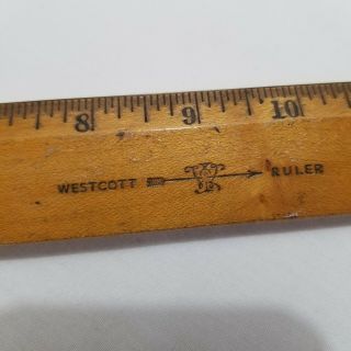 Vintage Westcott Wooden 18 Inch Ruler With Metal Edge Old Logo Made In Usa