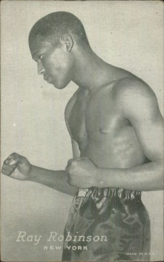 Black American Boxing Boxer Ray Robinson Of York Exhibit Card