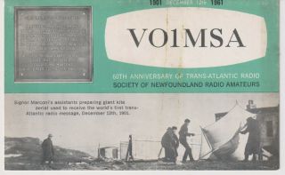 Qsl Vo1msa Newfoundland Marconi 60 Anniversary Kite Aerial From 1961