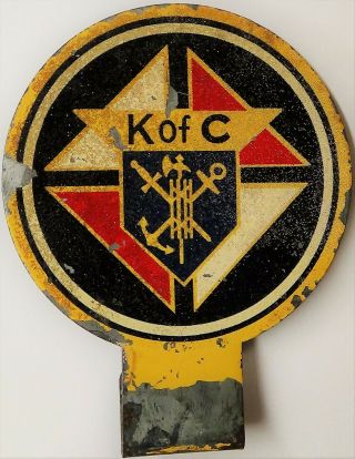 Vintage Knights Of Columbus K Of C Reflective License Plate Topper - Rare