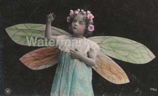 Vintage Edwardian Girl With Wings And Floral Wreath Unique Dragonfly