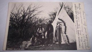 1906 Postcard Cheyenne Chief Standing Bull And Family Colony Oklahoma Indians