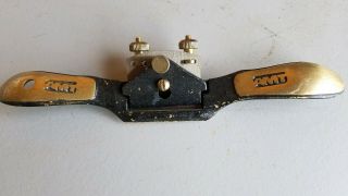 Rare Vintage Antique Amt Brass Handle Spokeshave 9 - 1/4 " Flat Bottom Woodwork