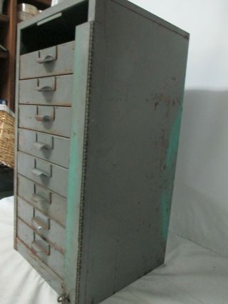 Vintage 9 Drawer Metal Industrial Parts Cabinet Tool Box Storage Organizer