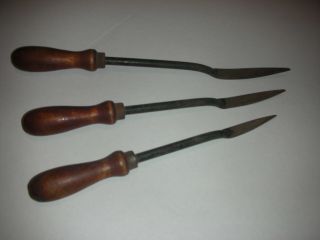 (3) Vintage Wood Handle Bearing Scraper Tools,  Various Sizes