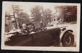 Antique Vintage Photograph Woman Sitting In Antique Car / Automobile / Auto