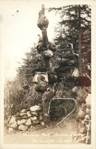 Cordova Alaska Nirvana Park Strange Tree Totem Turnstile 1930s Real Photo Rppc