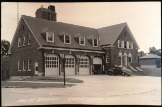 Grand Haven Michigan Police Station Rppc 1940s Car & Two 5 O
