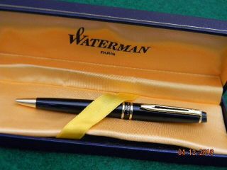 Waterman (paris) Black & Gold Ball Point Pen With Box Made In France