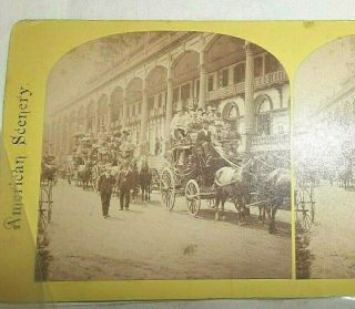 ANTIQUE (Pre 1940) Stereoview HORSE DRAWN STAGE COACHES AT LAKE GEORGE,  YORK 2