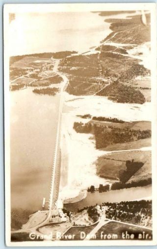 Rppc Ok,  Oklahoma Aerial View Grand River Dam Pensacola Dam 1946 Postcard