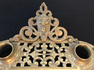 Antique Vintage Art Nouveau Bronze Brass Double Ink Well Pen Tray Oscar Bach ?