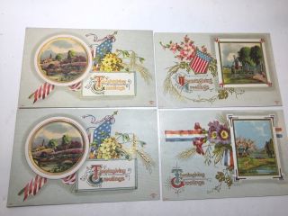 Vintage Thanksgiving Postcards 4 Patriotic Series 780,  Sander Publ,  Flag Unpost
