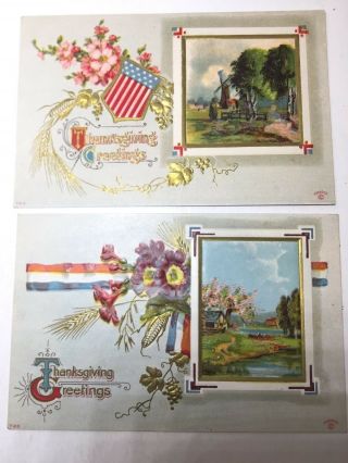Vintage THANKSGIVING POSTCARDS 4 PATRIOTIC Series 780,  Sander publ,  FLAG UNPOST 3