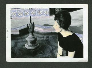 Unusual Vintage Photo Woman In Profile By Fountain Bad Hand Tinted Color 987072
