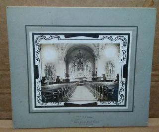 Antique Cabinet Card Photo Inside Church.  7 " X 6 ".