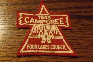 Boy Scout Patch 1948 Felt Four Lakes Council Camporee
