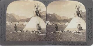 Stereoview American Blackfeet Indians In Village Glacier National Park Montana