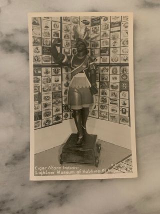 Vintage Postcard Rppc Cigar Store Indian St Augustine Florida Lightner Musuem