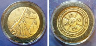 Fdny 9/11 Wtc Firefighter Commemorative Coin Medallion In Tri - Fold Display