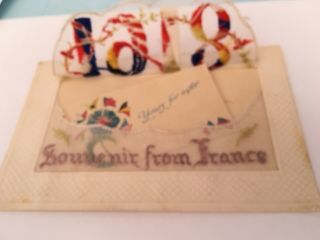 Antique Silk Embroidered WWI 1918 Post Card - Souvenir From France 3