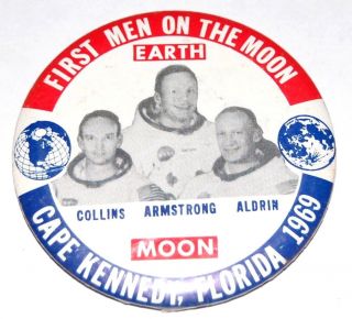 1969 Apollo 11 Saturn V Pin Pinback Button Badge Space Moon Armstrong Aldrin