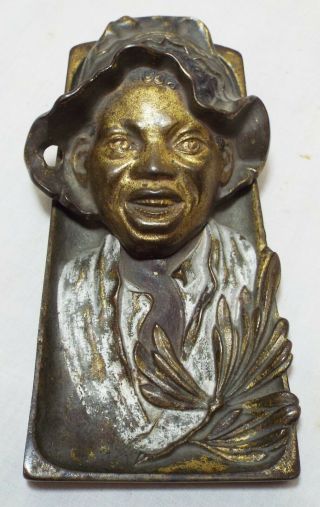 Old Antique Johnny Griffin Cast Iron Black Americana Gold Gilt Figural Inkwell