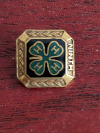 Vintage 4h Club Ninth Pin Back Brooch 1/20 10k Gold Filled (gf) Green Clover