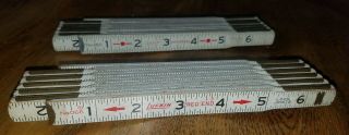 2 Vintage Wood Rulers Lufkin 6 Ft Folding Red End Rule Universal 460 066