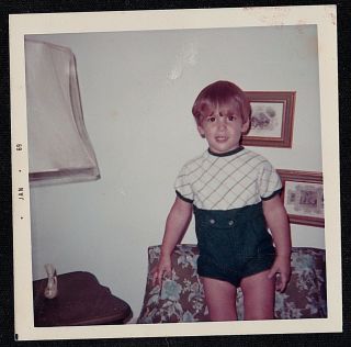 Vintage Photograph Cute Little Boy Standing On Chair