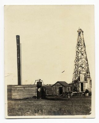 Oil Well Old Photo C 1910 Wooden Derrick Boiler Shack Smokestack Drilling Opal
