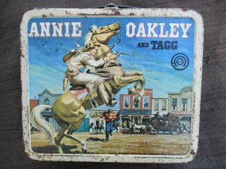 Vintage 1950s 1955 Annie Oakley Western Cowgirl Aladdin Lunch Box