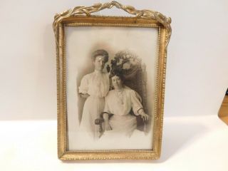 Antique Black And White Photo,  2 Ladies,  Late 1800s,  Gold Color Metal Frame