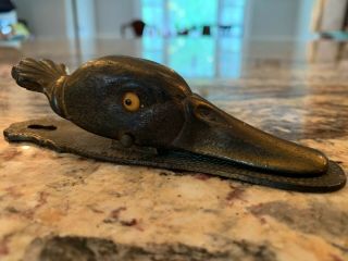Wonderful Antique Brass Duck Paper Clip With Glass Eyes