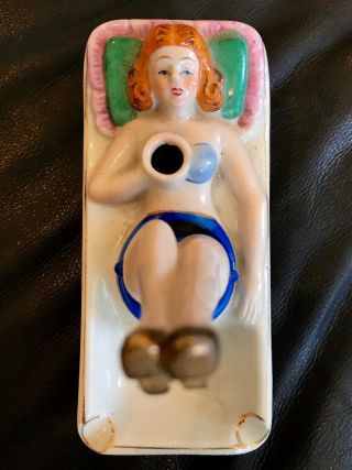 1950 ' s VINTAGE NAUGHTY PIN - UP GIRL NODDER ASHTRAY Risque Moving Legs Japan 5