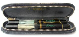 2 Pelikan 100 Fountain Pens 1939 Bosch Logo And Pouch 1xgrey 1x Green Cn Nibs