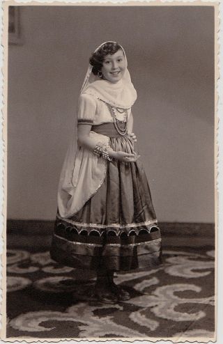 Old Antique Vintage Photograph Young Girl In Gorgeous Foreign Outfit Dress